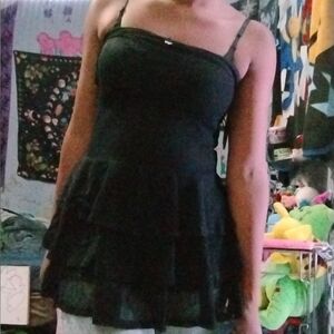 Black short tube ruffle dress